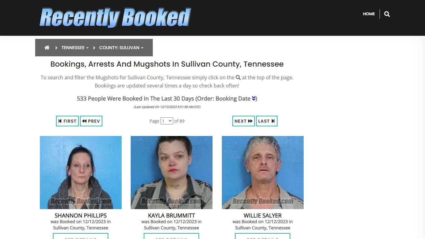 Bookings, Arrests and Mugshots in Sullivan County, Tennessee
